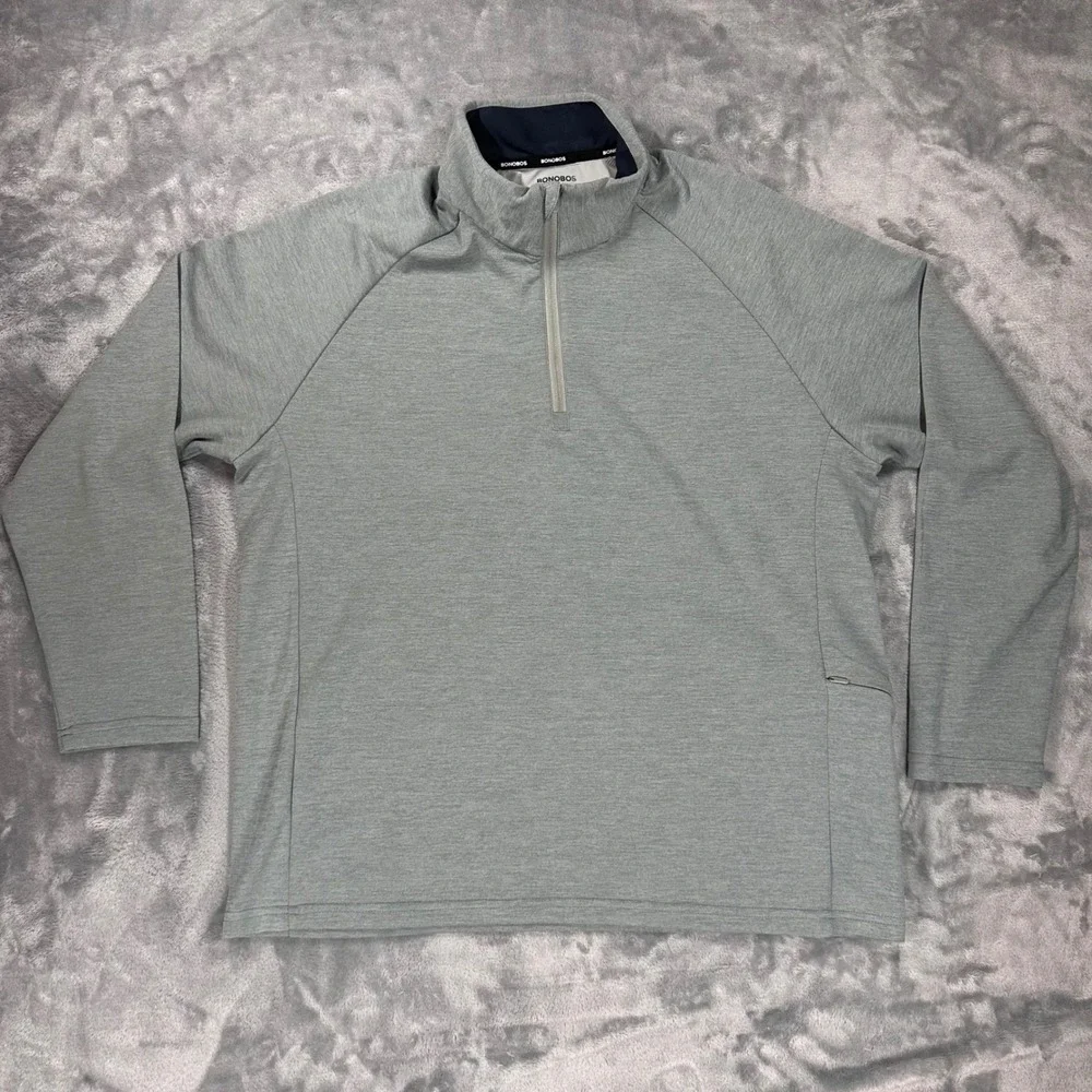 Bonobos Mens Quarter Zip Pullover Gray Heather Performance Mock Neck Size L